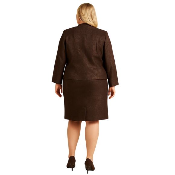 Leslie Fay Chocolate Brown Skirt Suit Set 2-Piece Plus Size Classic - Picture 2 of 7